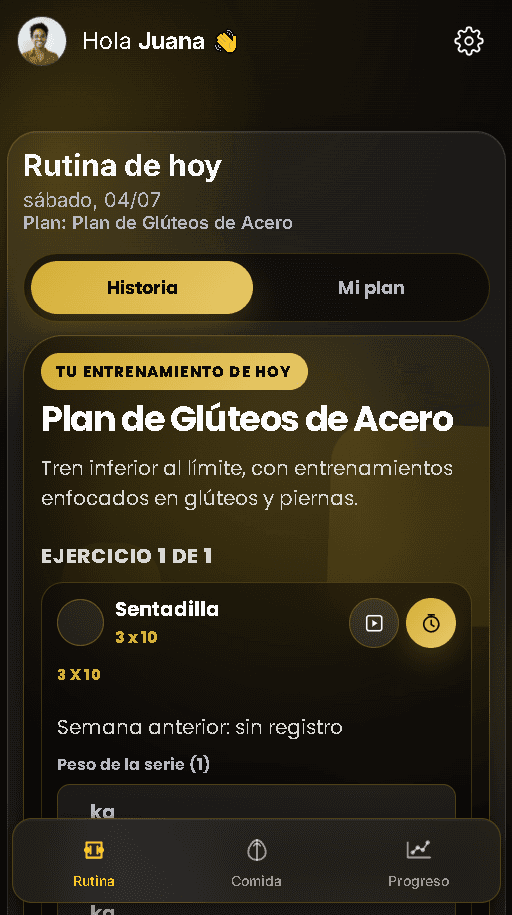 Pantalla de rutina IVIS Fit